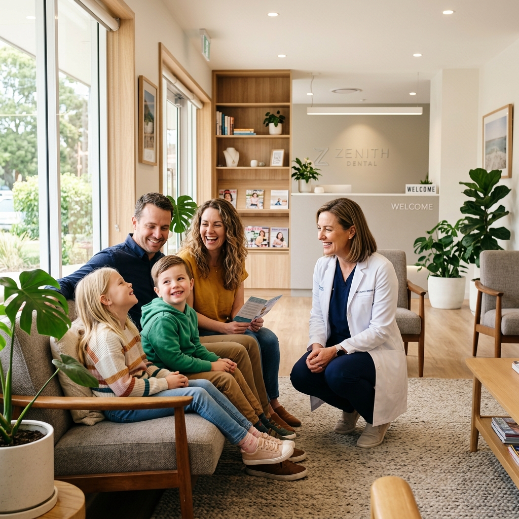 Happy family at modern dental clinic